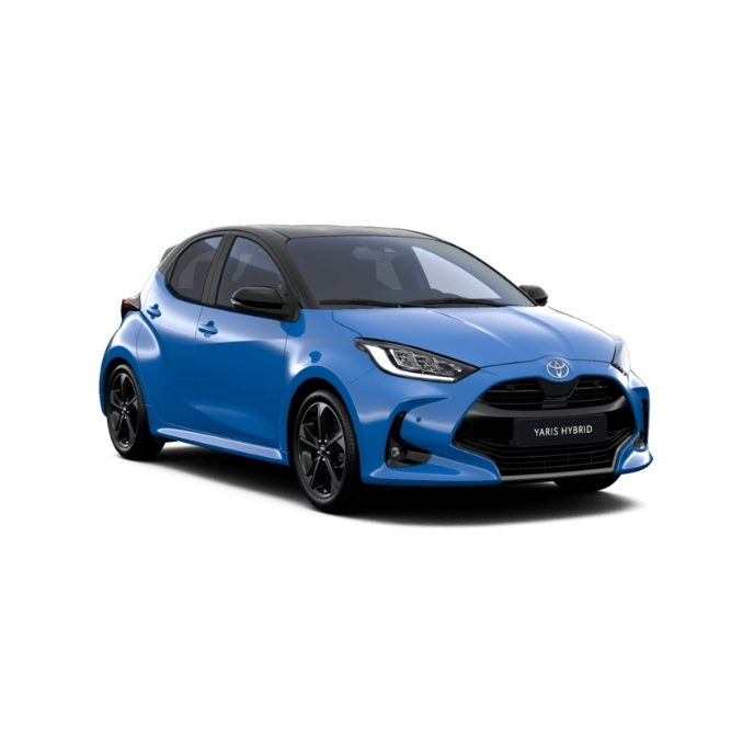 Toyota Yaris Hybrid Electric σε μπλε χρώμα, εμπρός πλάγια όψη