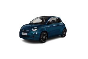 Μπλε FIAT 500 Hybrid με cabrio οροφή